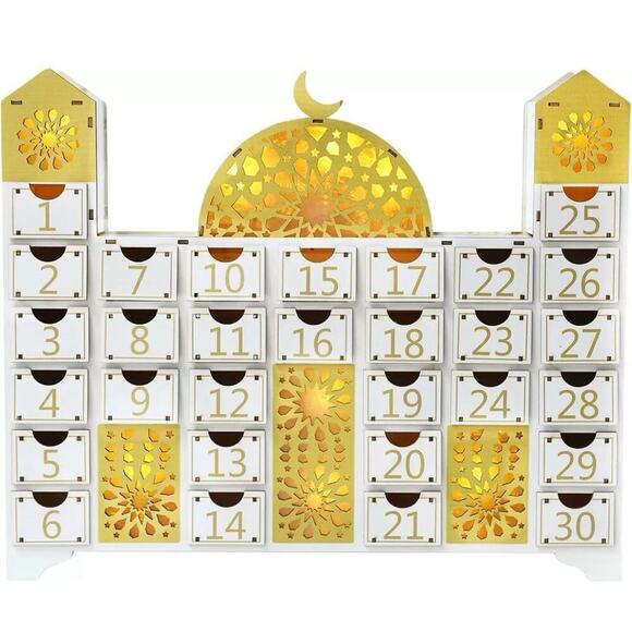 Ramadan Wooden Countdown LED Calendar Mosque Advent Calendar Decor & Kids Book - Picture 1 of 11